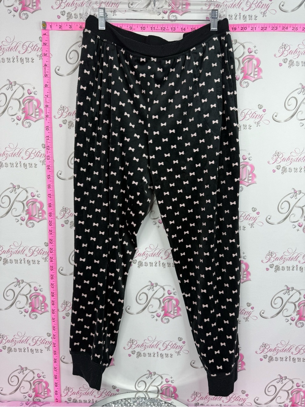 kate spade Black Jogger Pants with Pink Bow Print